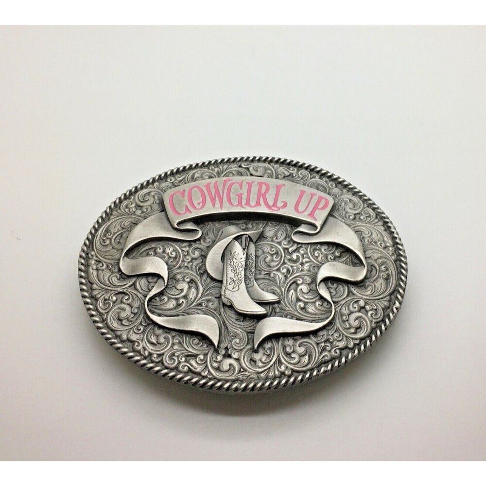 Bergamot Belt Buckle Cowgirl Up Pink Cowboy Boots Hat Equestrian Rodeo Western